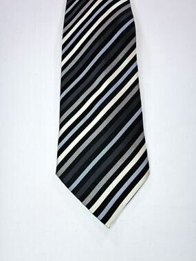 Valerio Garati 100% Silk Striped Woven Tie Black Gray White Pointed